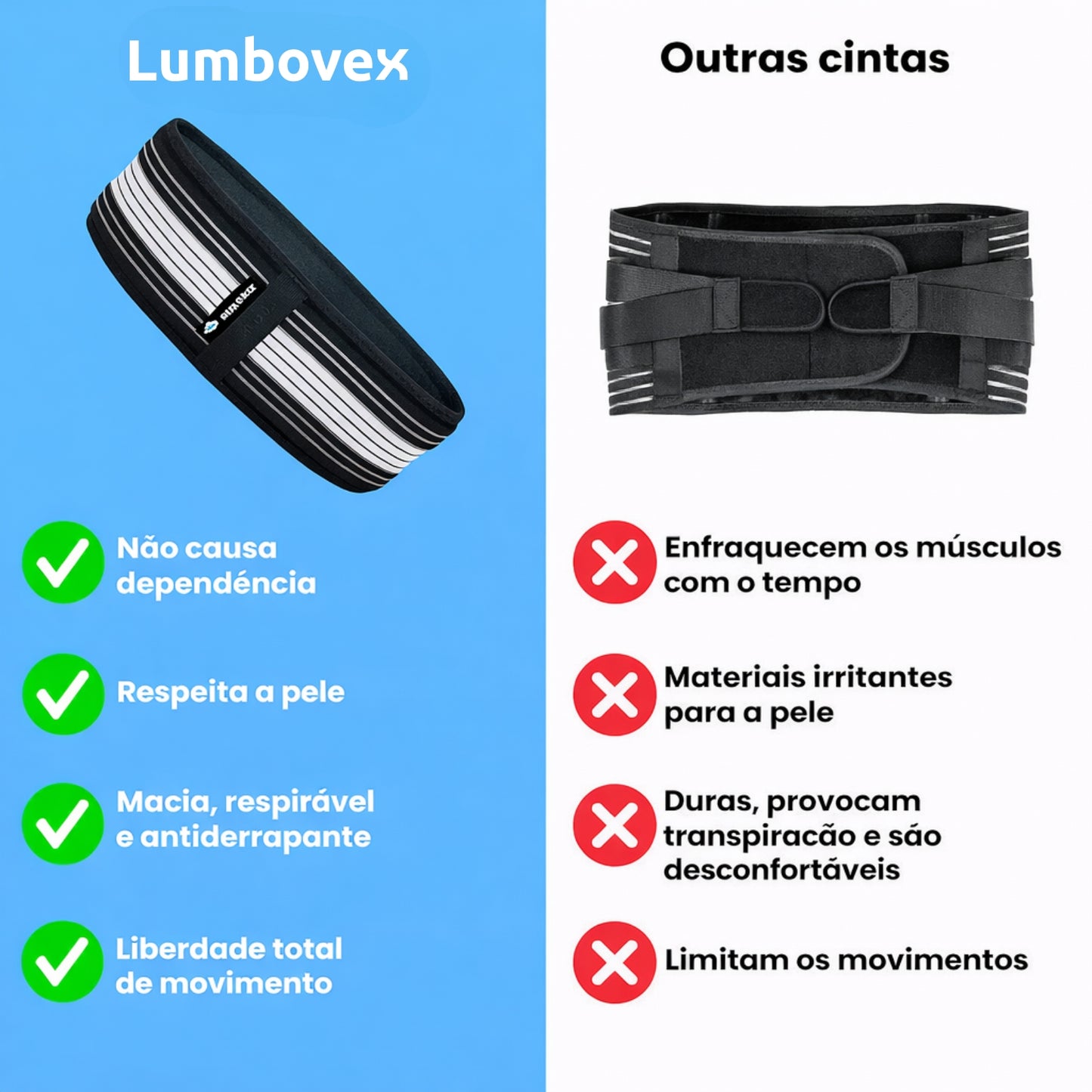 Lumbovex – Cinta Lombar Ortopédica Ajustável com Compressão e Suporte para Coluna